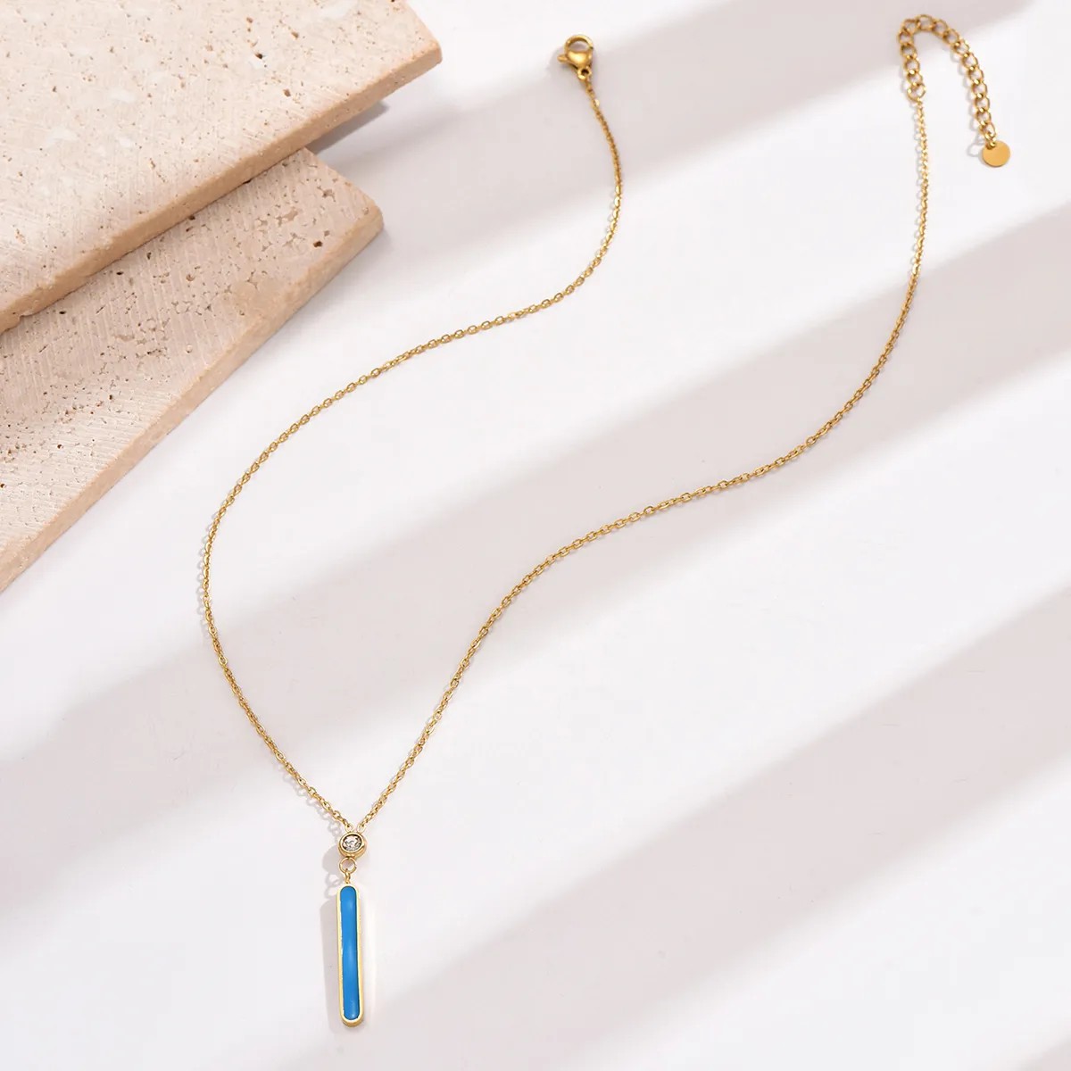 Elegant Simple Style Rectangle Stainless Steel Epoxy Plating Inlay Rhinestones 14K Gold Plated Necklace_colorza_2
