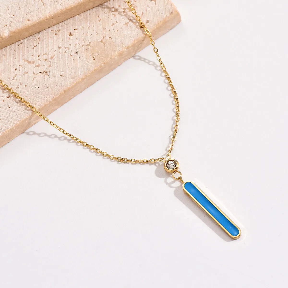 Elegant Simple Style Rectangle Stainless Steel Epoxy Plating Inlay Rhinestones 14K Gold Plated Necklace_colorza_3