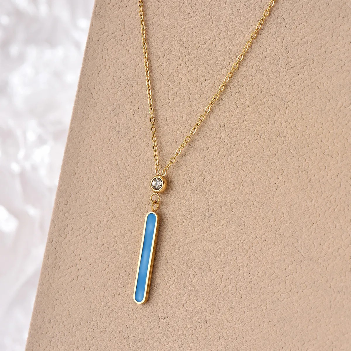 Elegant Simple Style Rectangle Stainless Steel Epoxy Plating Inlay Rhinestones 14K Gold Plated Necklace_colorza_4
