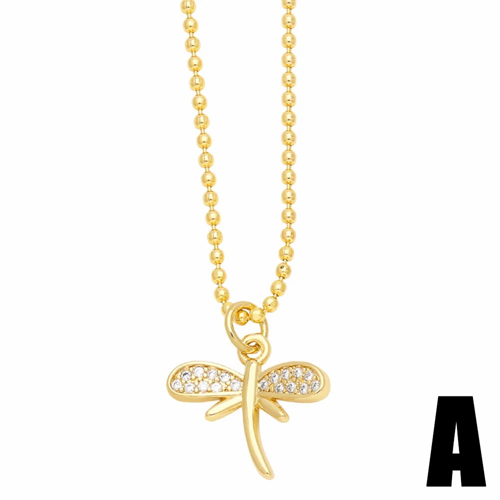 Artistic Devil'S Eye Leaves Dragonfly Stainless Steel Copper Plating Inlay Zircon 18K Gold Plated Pendant Necklace_colorza_3