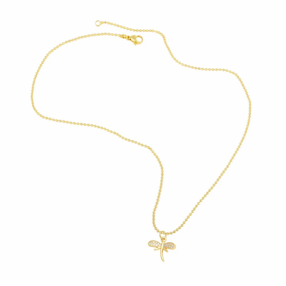Artistic Devil'S Eye Leaves Dragonfly Stainless Steel Copper Plating Inlay Zircon 18K Gold Plated Pendant Necklace_colorza_7