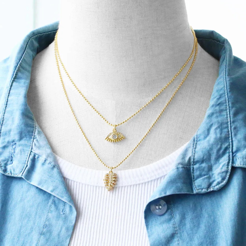 Artistic Devil'S Eye Leaves Dragonfly Stainless Steel Copper Plating Inlay Zircon 18K Gold Plated Pendant Necklace_colorza_8