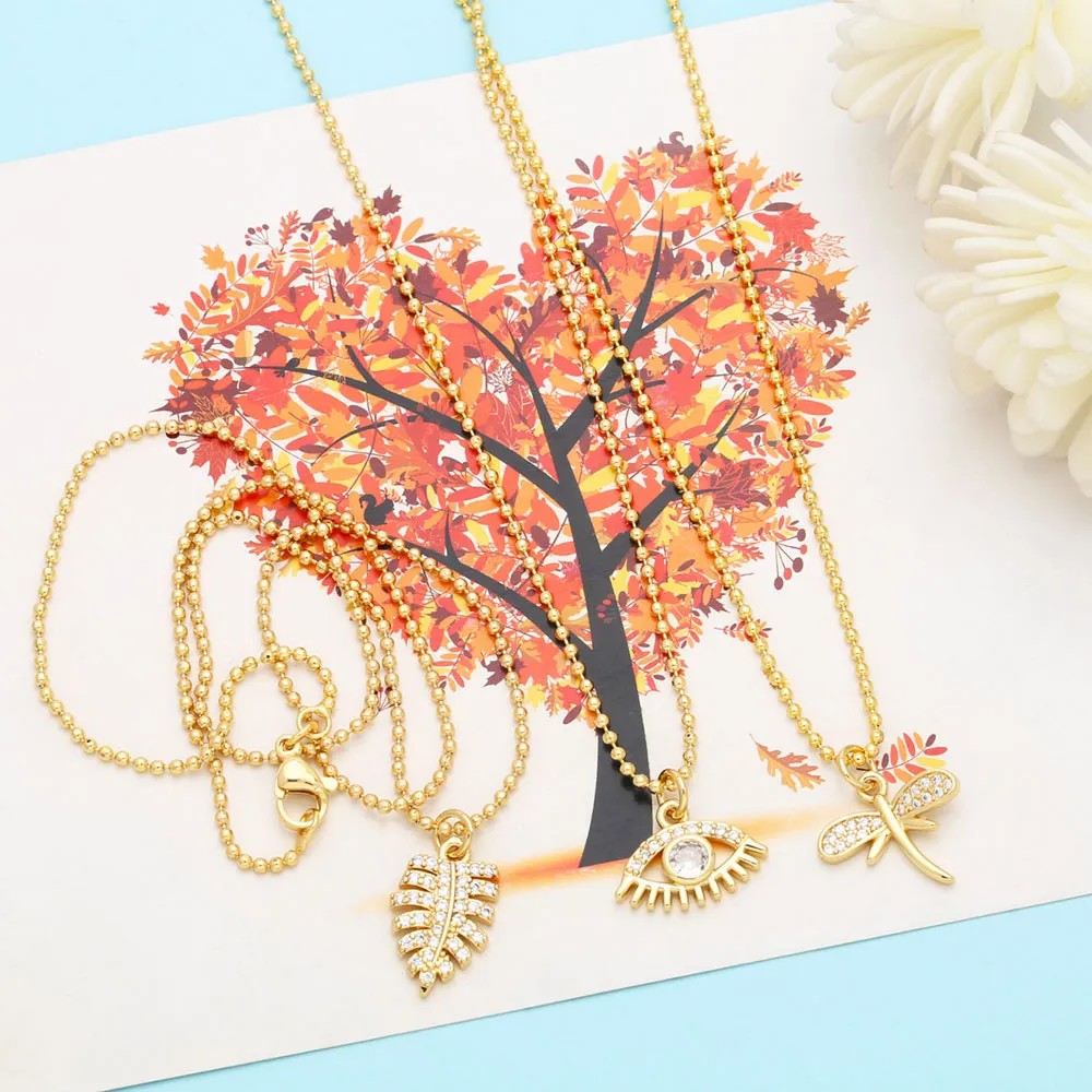 Artistic Devil'S Eye Leaves Dragonfly Stainless Steel Copper Plating Inlay Zircon 18K Gold Plated Pendant Necklace_colorza_9