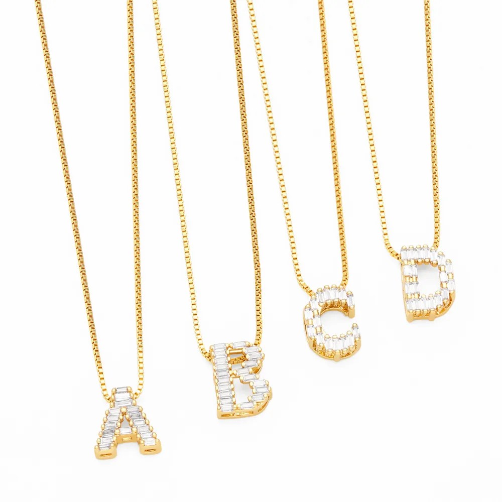 Basic Simple Style Letter Stainless Steel Copper Plating Inlay Zircon 18K Gold Plated Pendant Necklace_colorza_2