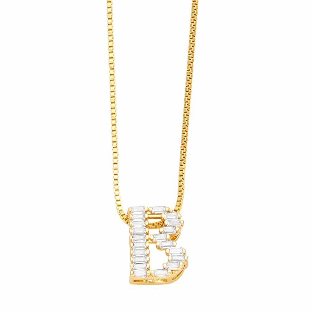 Basic Simple Style Letter Stainless Steel Copper Plating Inlay Zircon 18K Gold Plated Pendant Necklace_colorza_5