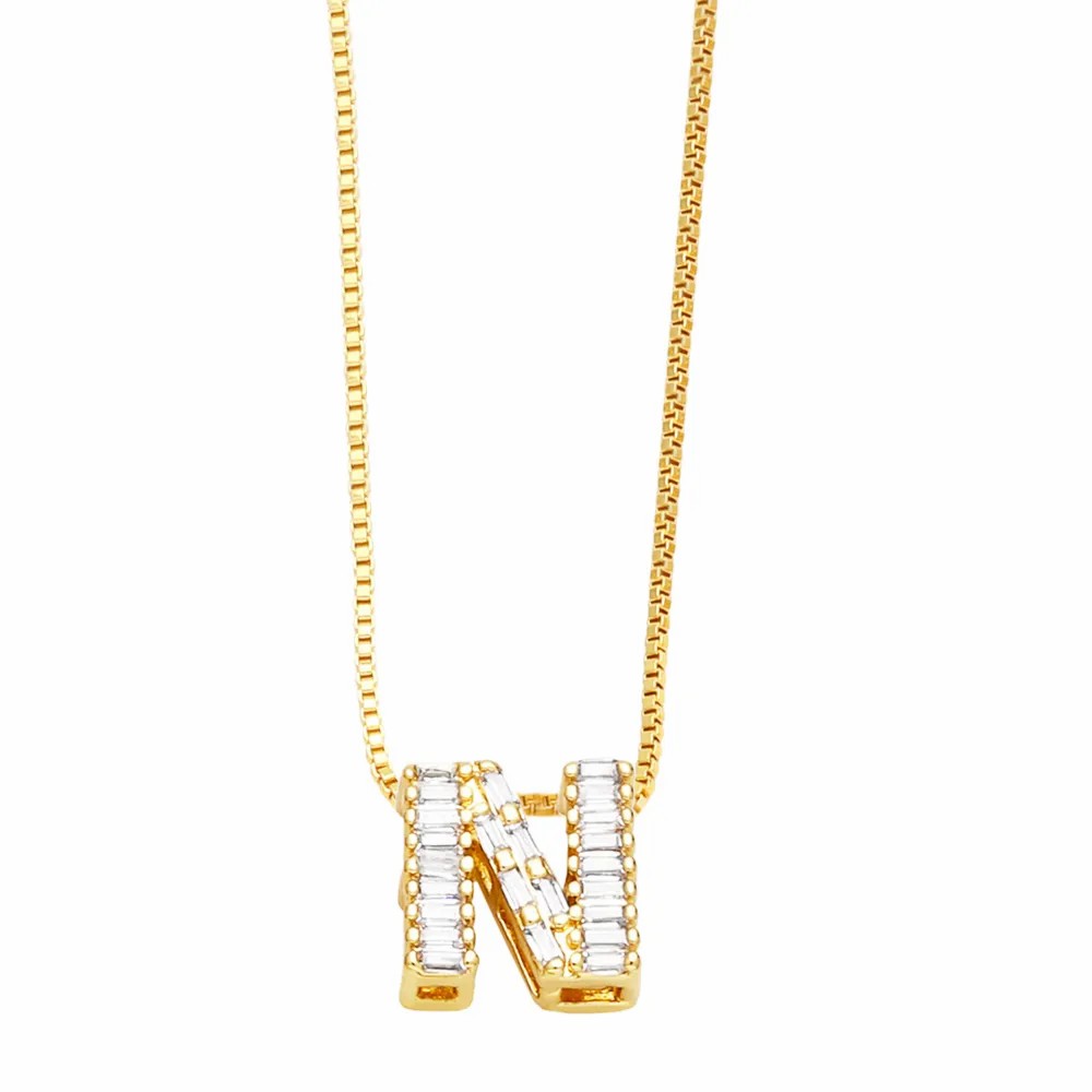 Basic Simple Style Letter Stainless Steel Copper Plating Inlay Zircon 18K Gold Plated Pendant Necklace_colorza_17