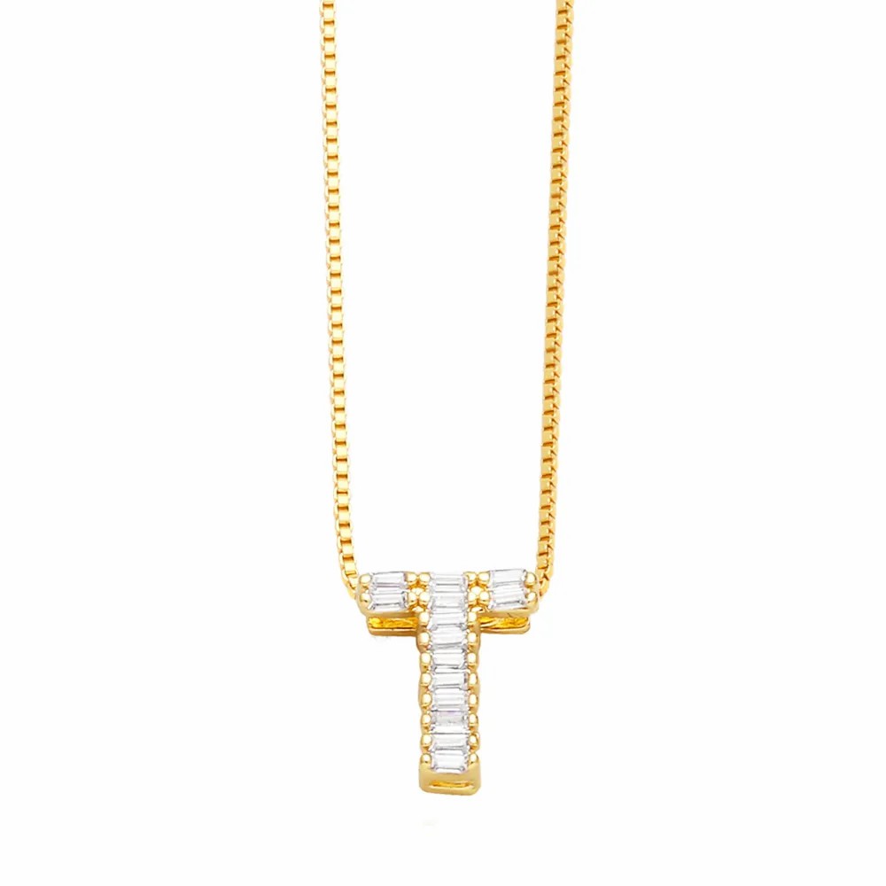 Basic Simple Style Letter Stainless Steel Copper Plating Inlay Zircon 18K Gold Plated Pendant Necklace_colorza_18