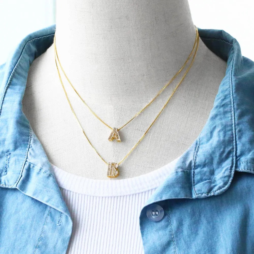 Basic Simple Style Letter Stainless Steel Copper Plating Inlay Zircon 18K Gold Plated Pendant Necklace_colorza_24