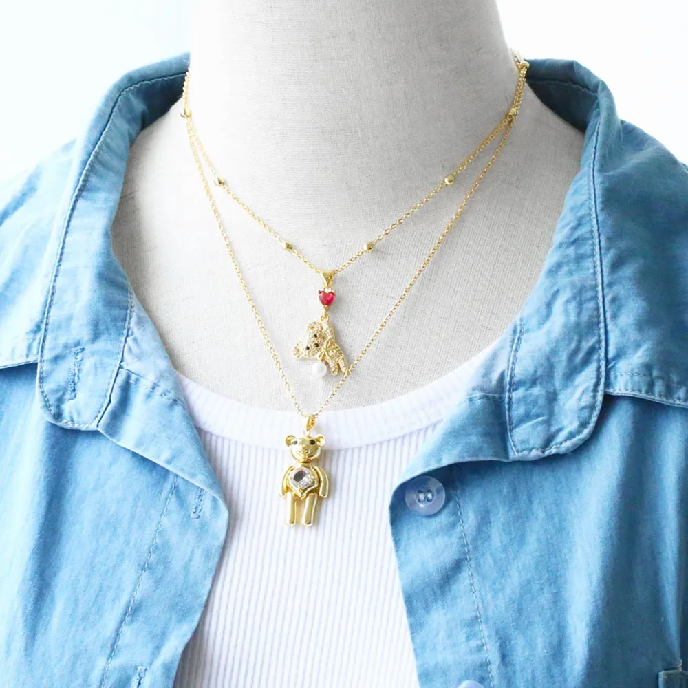 Cute Little Bear Stainless Steel Copper Inlay Zircon 18K Gold Plated Pendant Necklace_colorza_7