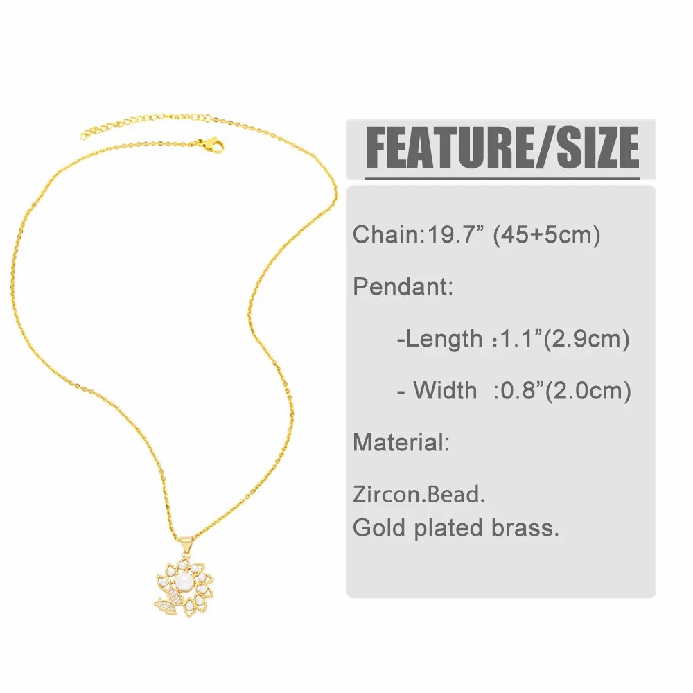 Elegant Simple Style Flower Butterfly Stainless Steel Copper Plating Inlay Pearl Zircon 18K Gold Plated Pendant Necklace_colorza_1