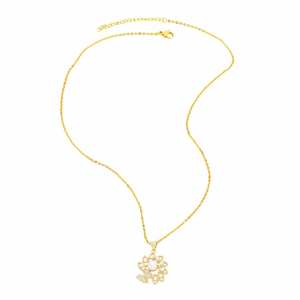 Elegant Simple Style Flower Butterfly Stainless Steel Copper Plating Inlay Pearl Zircon 18K Gold Plated Pendant Necklace_colorza_6
