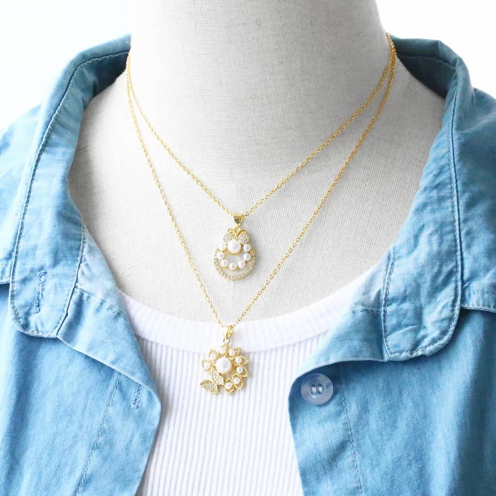 Elegant Simple Style Flower Butterfly Stainless Steel Copper Plating Inlay Pearl Zircon 18K Gold Plated Pendant Necklace_colorza_7