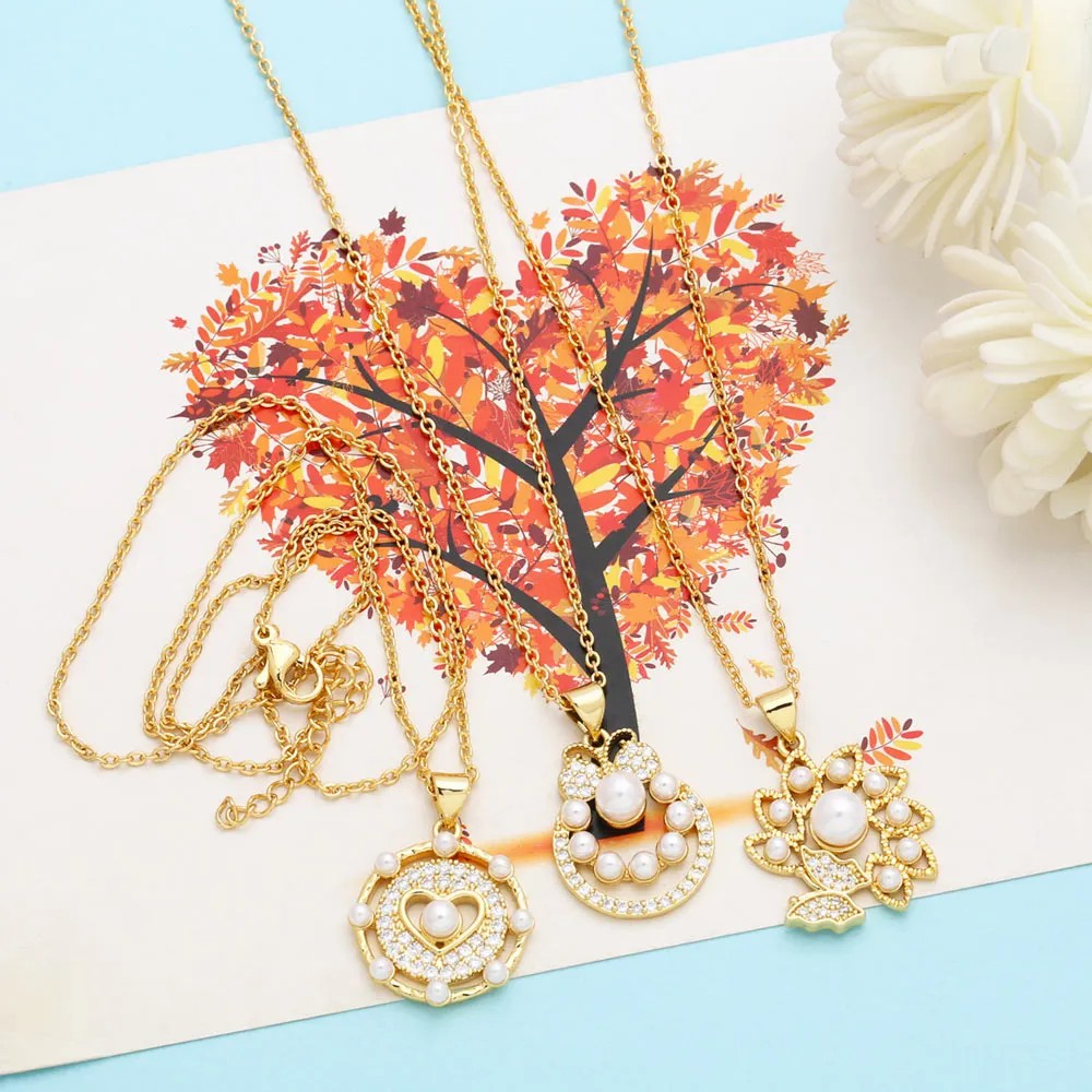 Elegant Simple Style Flower Butterfly Stainless Steel Copper Plating Inlay Pearl Zircon 18K Gold Plated Pendant Necklace_colorza_8