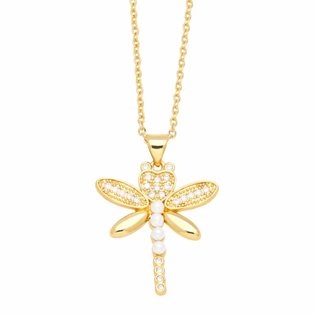 Simple Style Dragonfly Key Copper Zircon Necklace_colorza_5