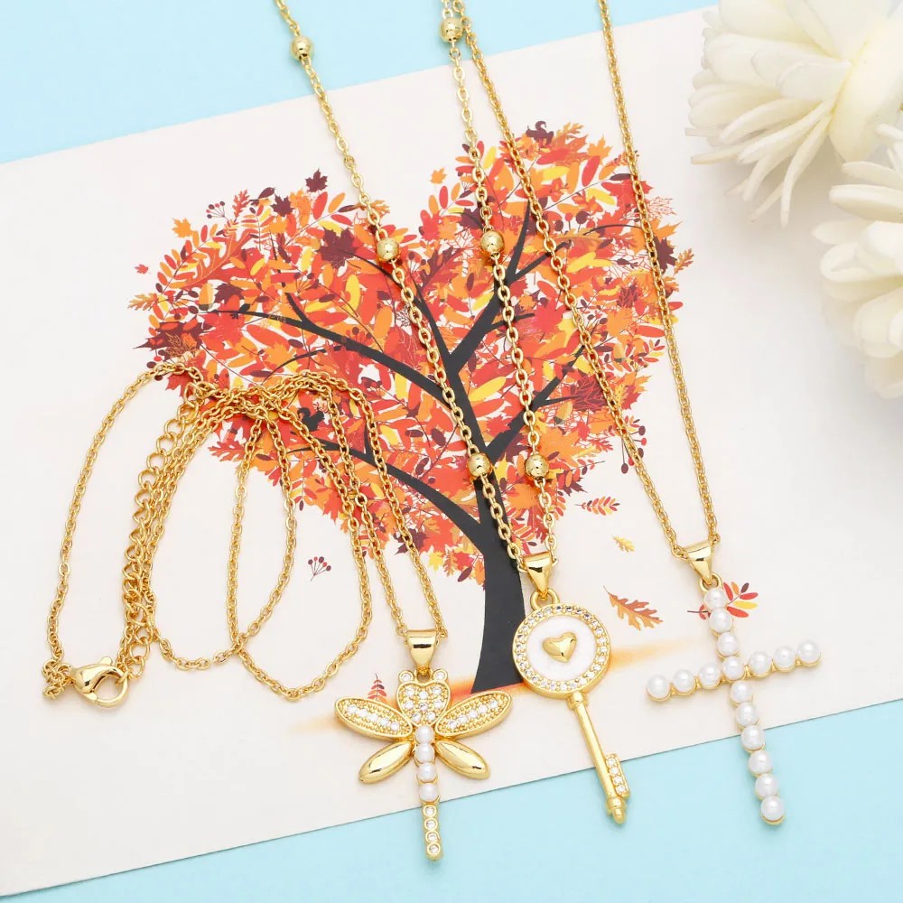 Simple Style Dragonfly Key Copper Zircon Necklace_colorza_8