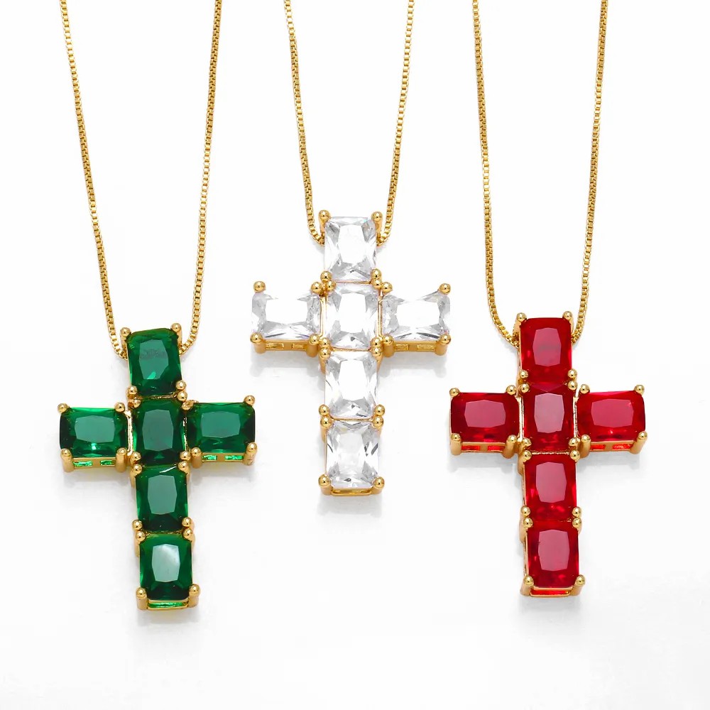 Retro Simple Style Cross Stainless Steel Copper Plating Inlay Zircon 18K Gold Plated Pendant Necklace_colorza_2