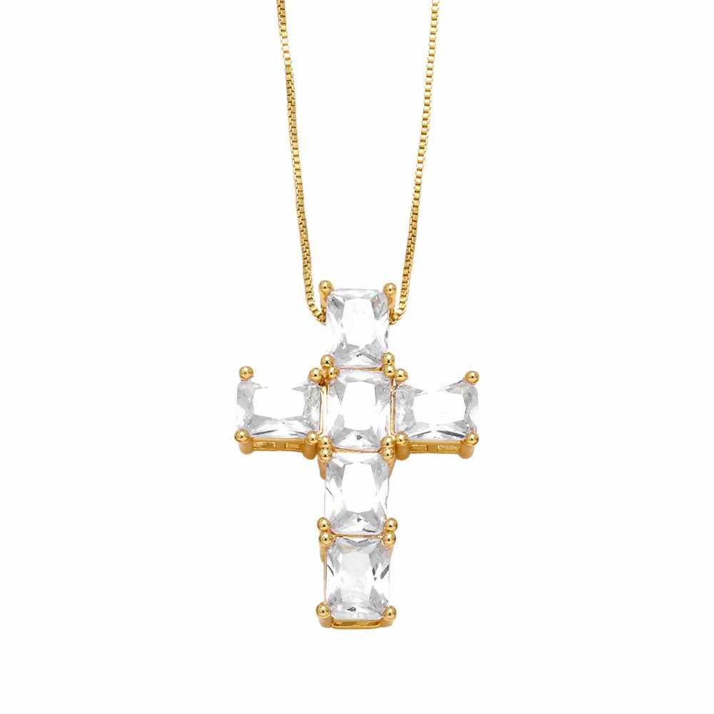 Retro Simple Style Cross Stainless Steel Copper Plating Inlay Zircon 18K Gold Plated Pendant Necklace_colorza_3