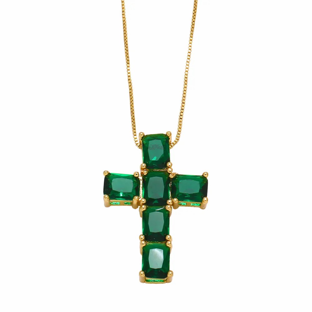 Retro Simple Style Cross Stainless Steel Copper Plating Inlay Zircon 18K Gold Plated Pendant Necklace_colorza_4