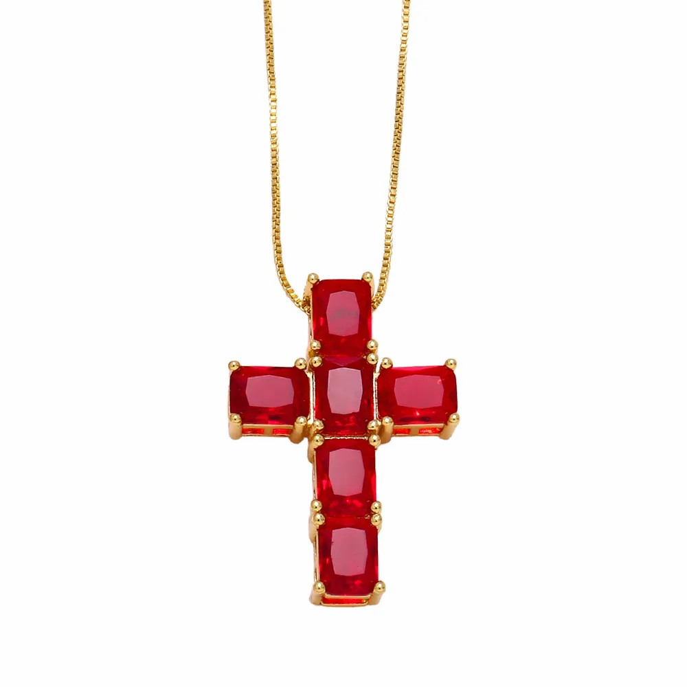 Retro Simple Style Cross Stainless Steel Copper Plating Inlay Zircon 18K Gold Plated Pendant Necklace_colorza_5