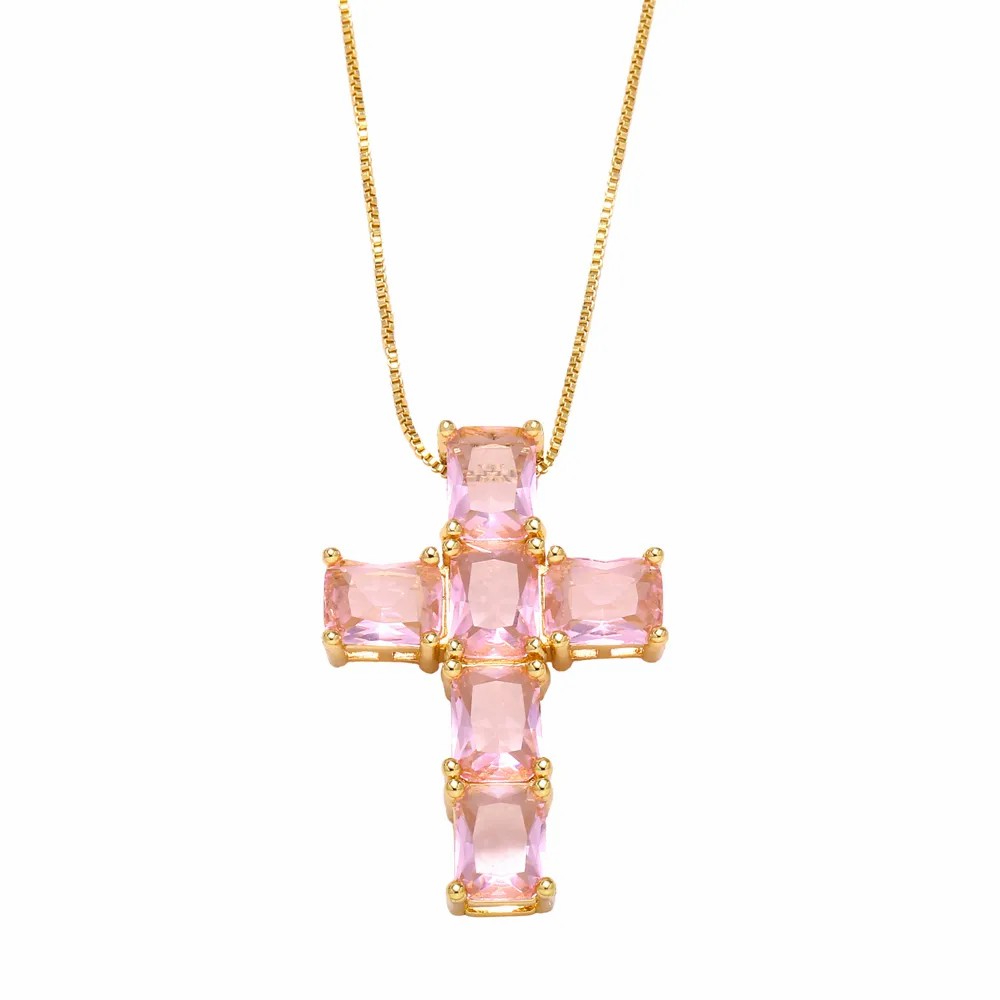 Retro Simple Style Cross Stainless Steel Copper Plating Inlay Zircon 18K Gold Plated Pendant Necklace_colorza_7