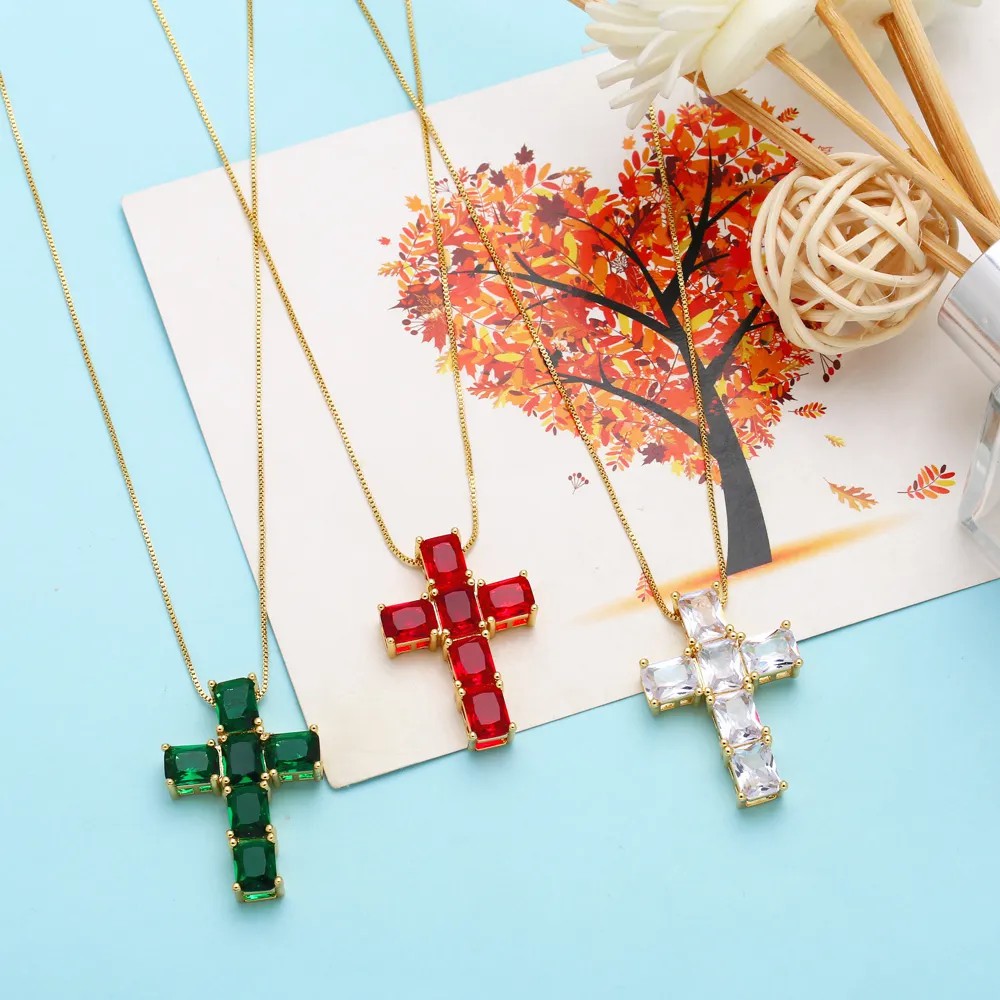 Retro Simple Style Cross Stainless Steel Copper Plating Inlay Zircon 18K Gold Plated Pendant Necklace_colorza_9