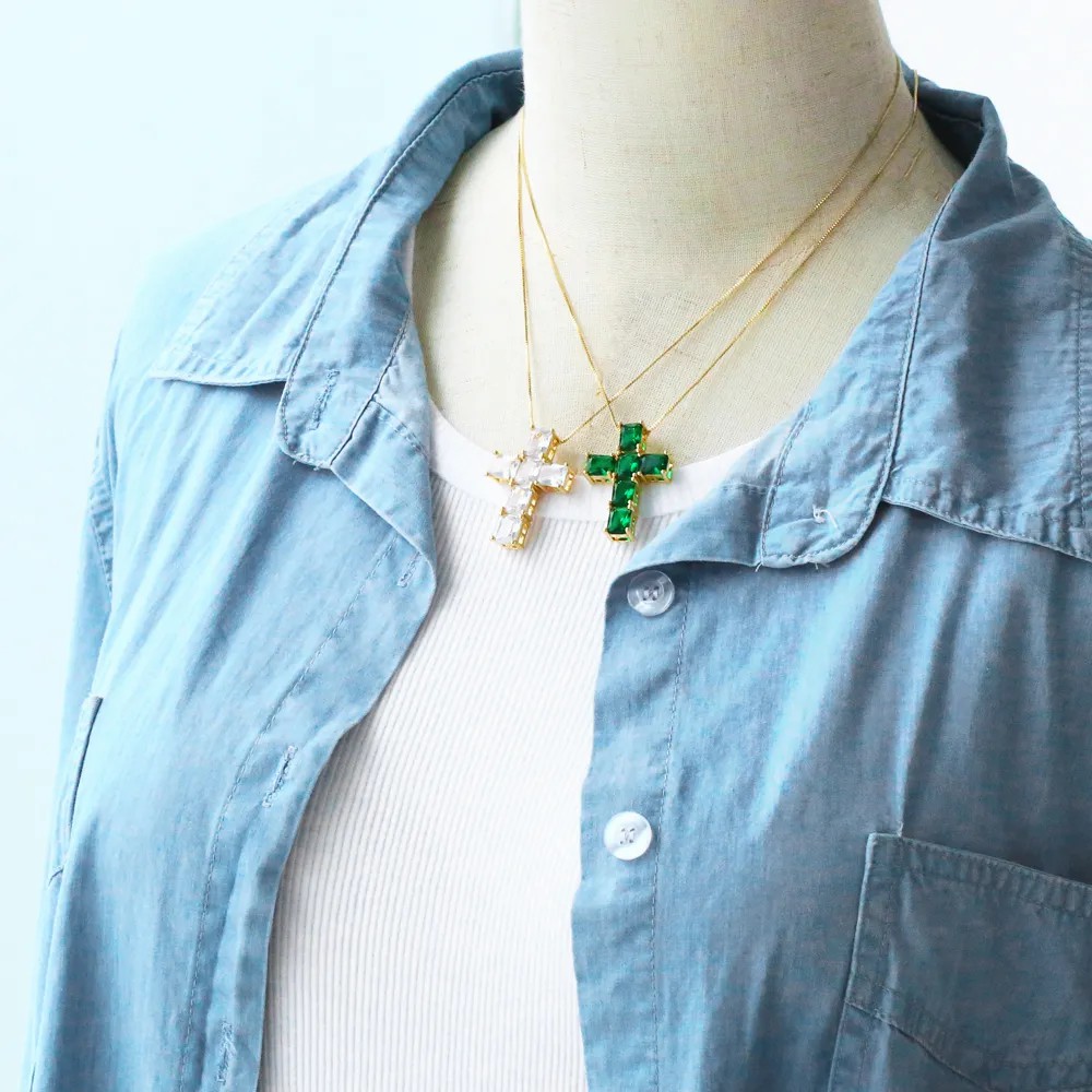 Retro Simple Style Cross Stainless Steel Copper Plating Inlay Zircon 18K Gold Plated Pendant Necklace_colorza_10