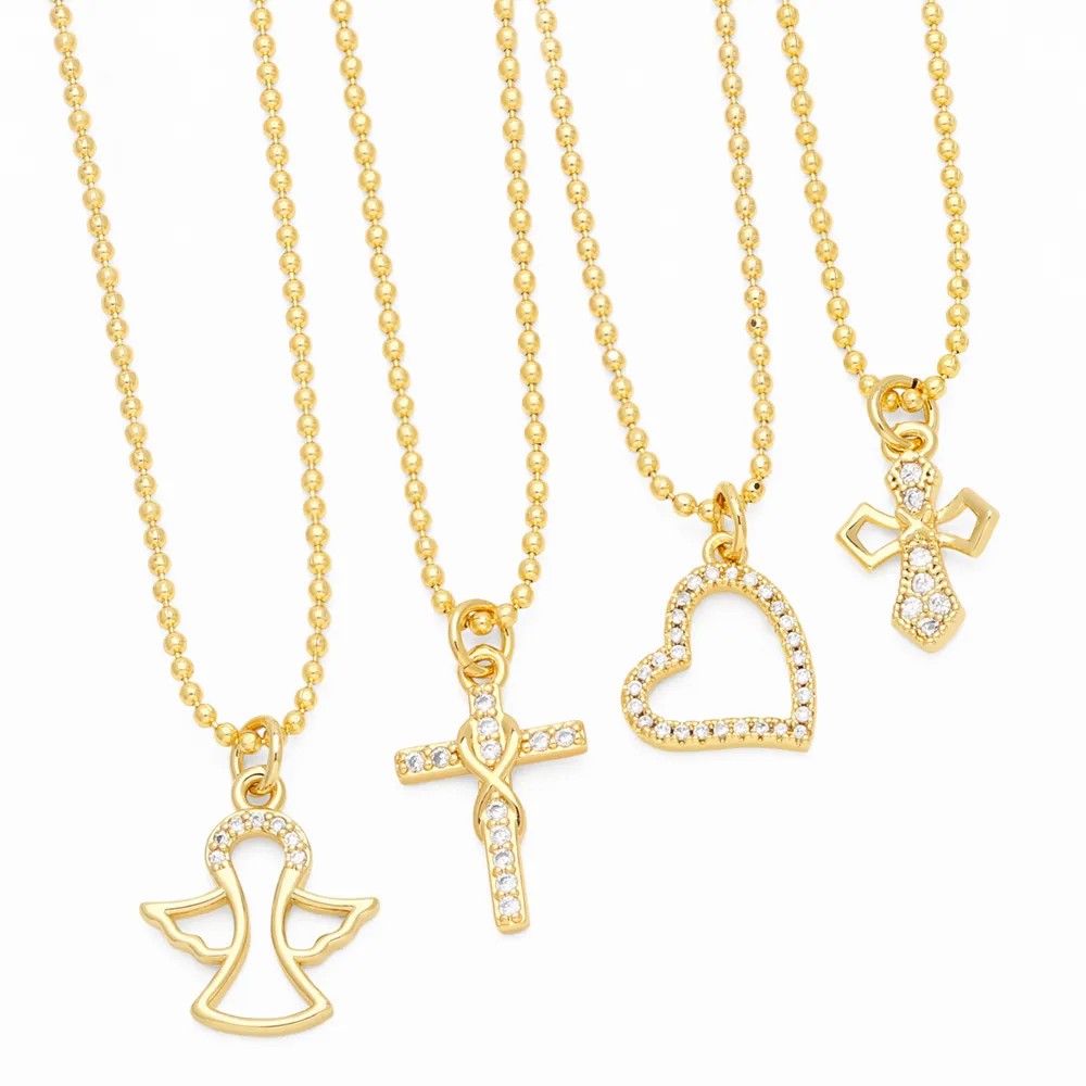 Simple Style Streetwear Cross Angel Heart Shape Titanium Steel Copper Plating Inlay Zircon 18K Gold Plated Pendant Necklace_colorza_2