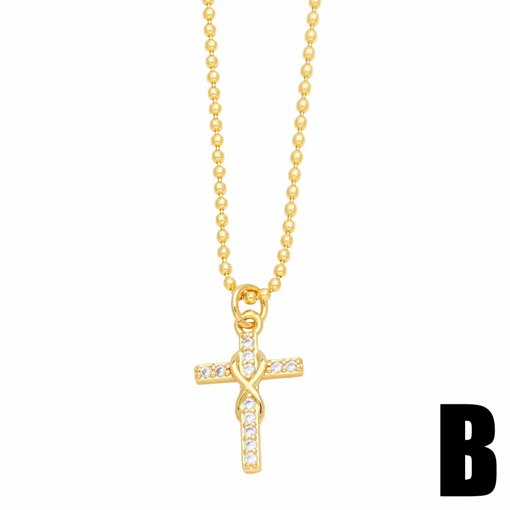 Simple Style Streetwear Cross Angel Heart Shape Titanium Steel Copper Plating Inlay Zircon 18K Gold Plated Pendant Necklace_colorza_4