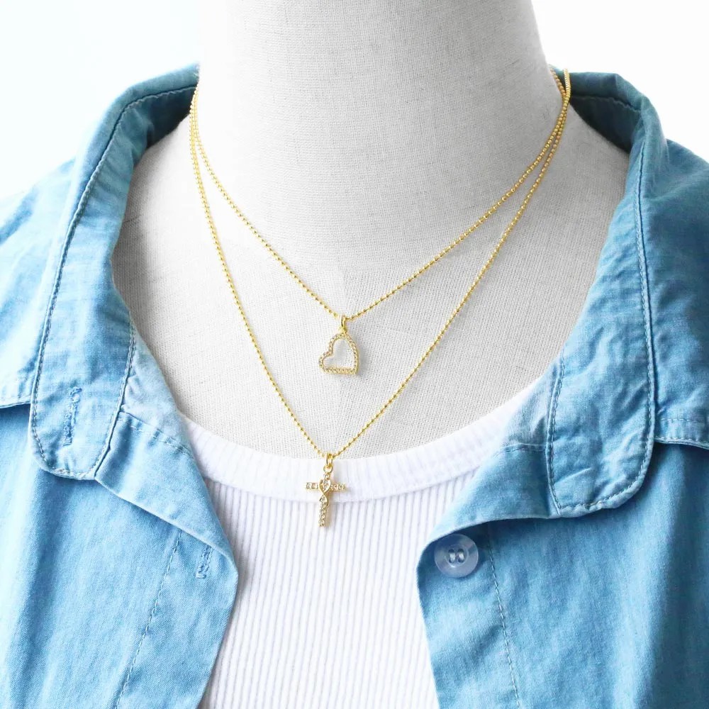 Simple Style Streetwear Cross Angel Heart Shape Titanium Steel Copper Plating Inlay Zircon 18K Gold Plated Pendant Necklace_colorza_8