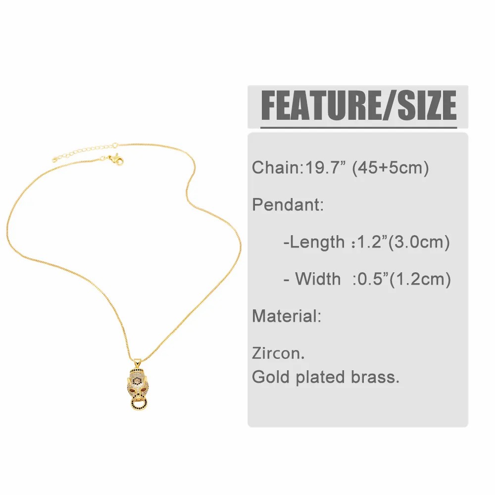 Hip-Hop Leopard Head Stainless Steel Copper Inlay Zircon 18K Gold Plated Pendant Necklace_colorza_1
