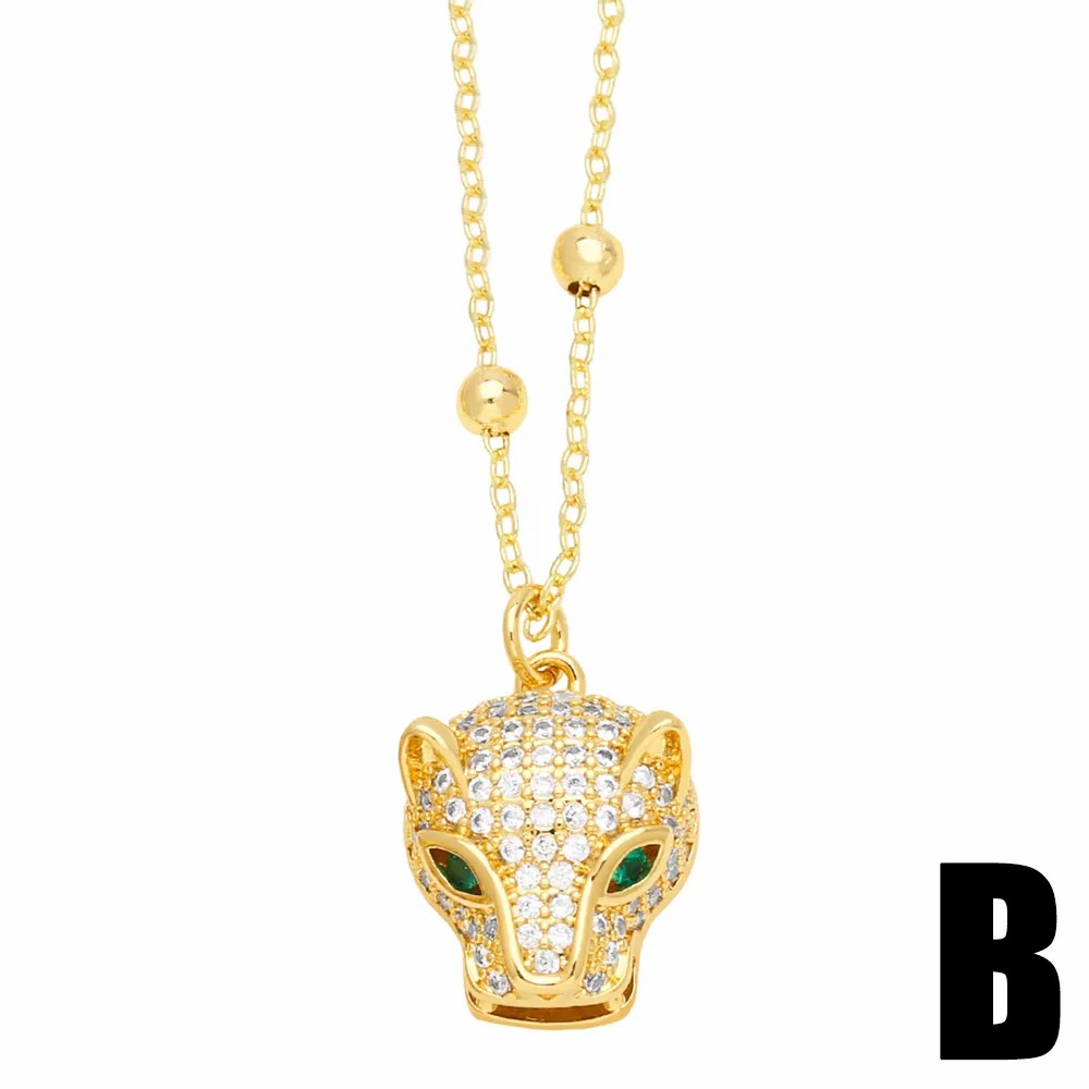 Hip-Hop Leopard Head Stainless Steel Copper Inlay Zircon 18K Gold Plated Pendant Necklace_colorza_4