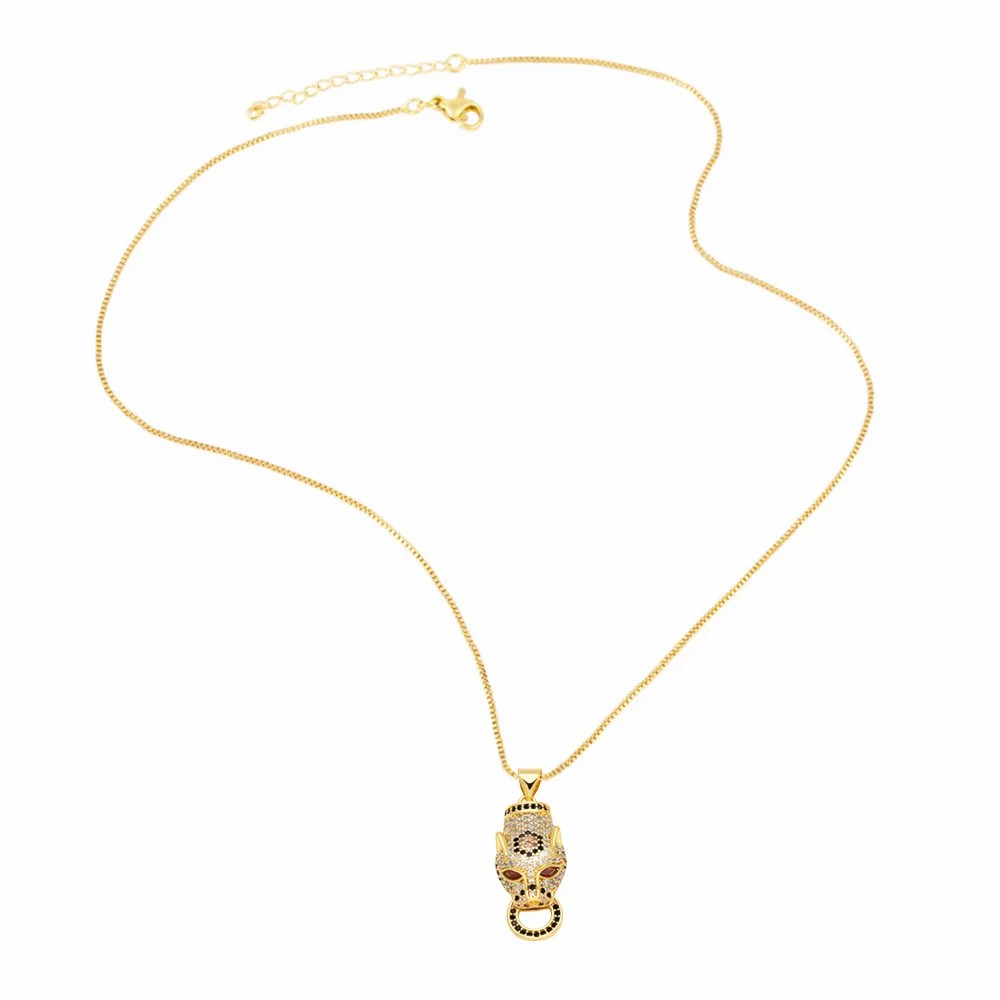 Hip-Hop Leopard Head Stainless Steel Copper Inlay Zircon 18K Gold Plated Pendant Necklace_colorza_5