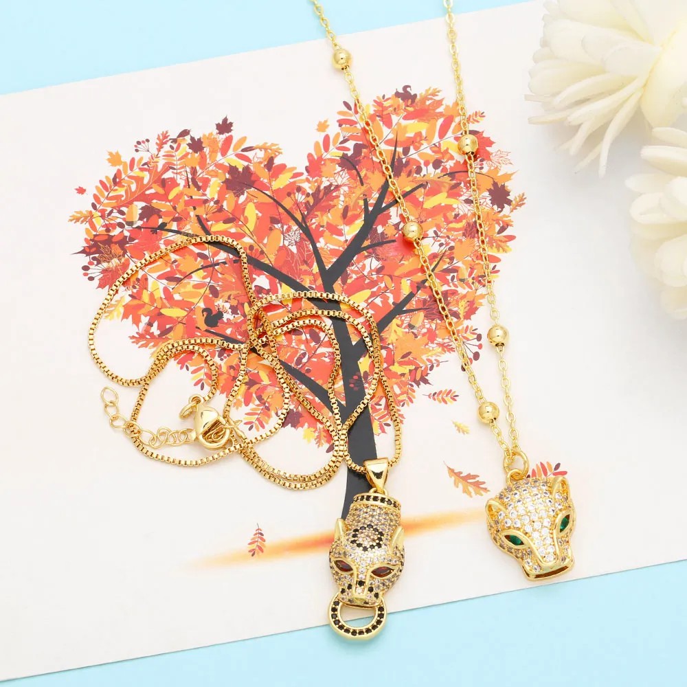Hip-Hop Leopard Head Stainless Steel Copper Inlay Zircon 18K Gold Plated Pendant Necklace_colorza_7