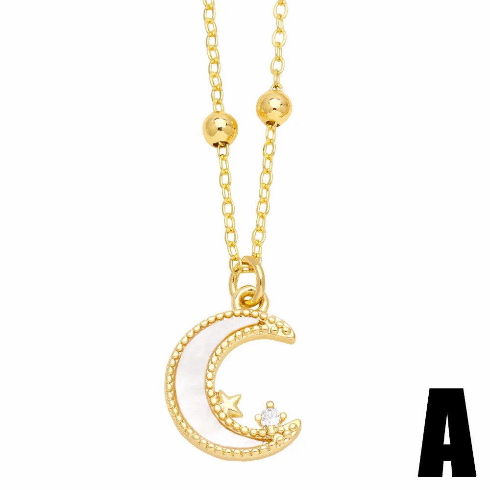 Casual Simple Style Moon Heart Shape Stainless Steel Copper Plating Inlay Shell Zircon 18K Gold Plated Pendant Necklace Long Necklace_colorza_3
