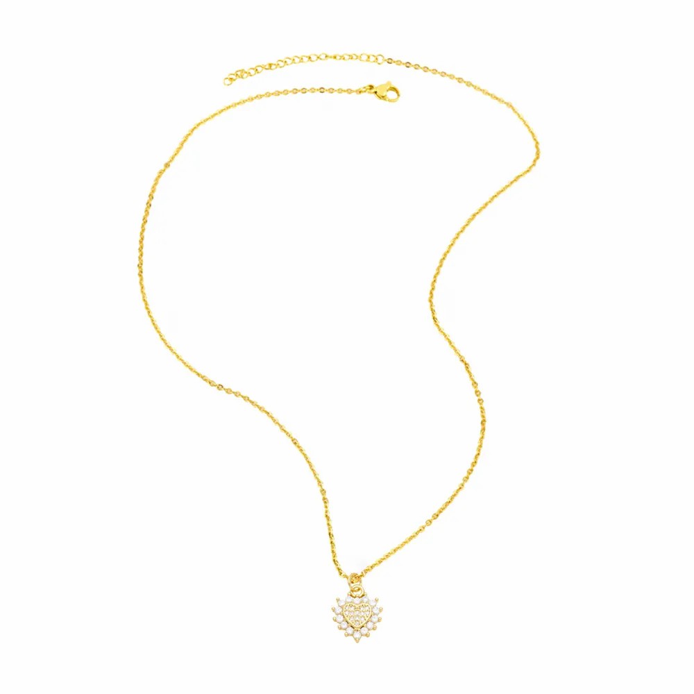 Casual Simple Style Moon Heart Shape Stainless Steel Copper Plating Inlay Shell Zircon 18K Gold Plated Pendant Necklace Long Necklace_colorza_6