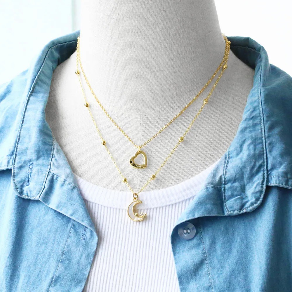 Casual Simple Style Moon Heart Shape Stainless Steel Copper Plating Inlay Shell Zircon 18K Gold Plated Pendant Necklace Long Necklace_colorza_7
