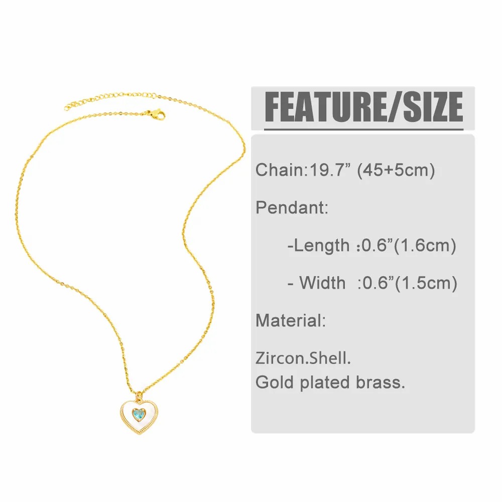 Casual Simple Style Heart Shape Stainless Steel Copper Plating Inlay Shell Zircon 18K Gold Plated Pendant Necklace_colorza_1