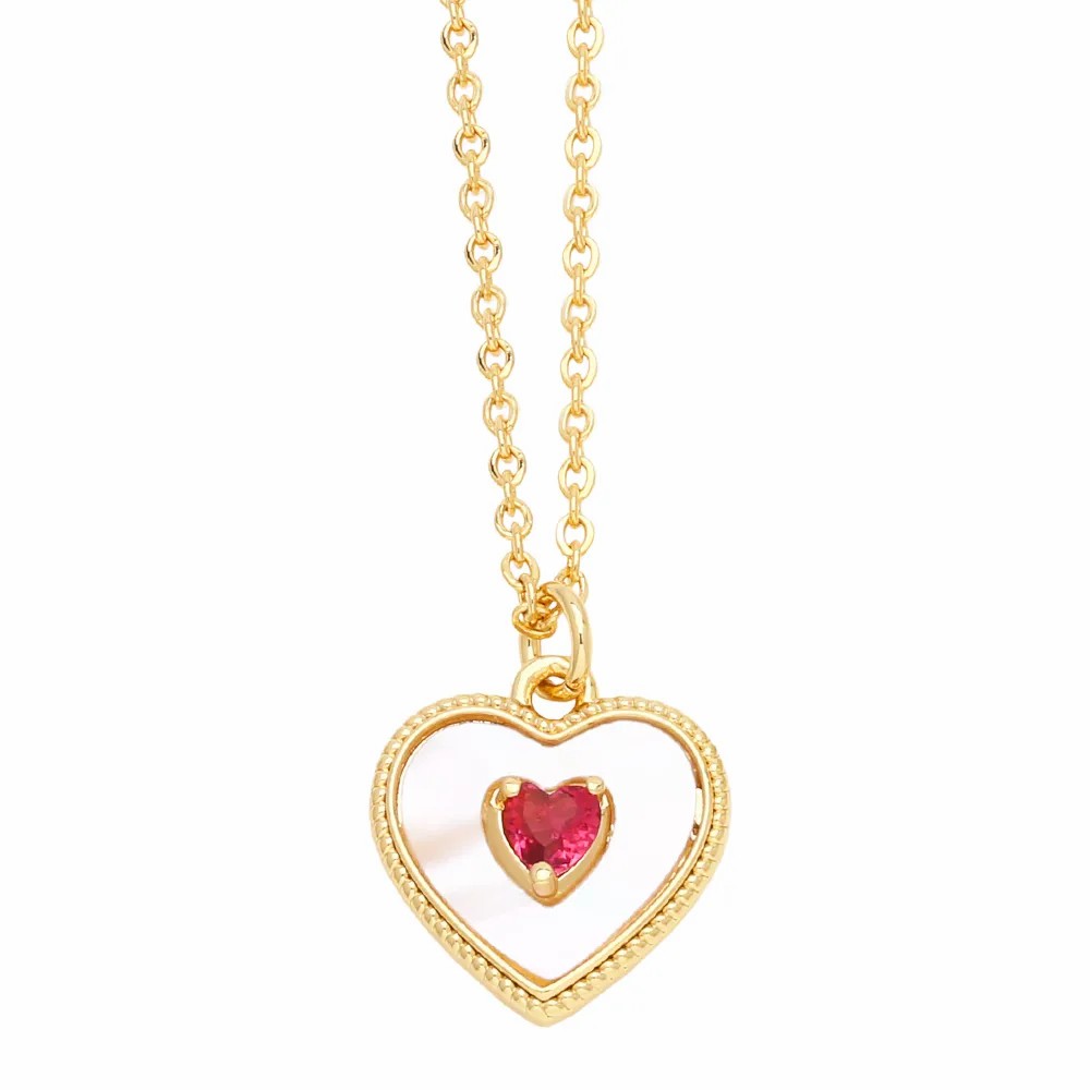 Casual Simple Style Heart Shape Stainless Steel Copper Plating Inlay Shell Zircon 18K Gold Plated Pendant Necklace_colorza_3
