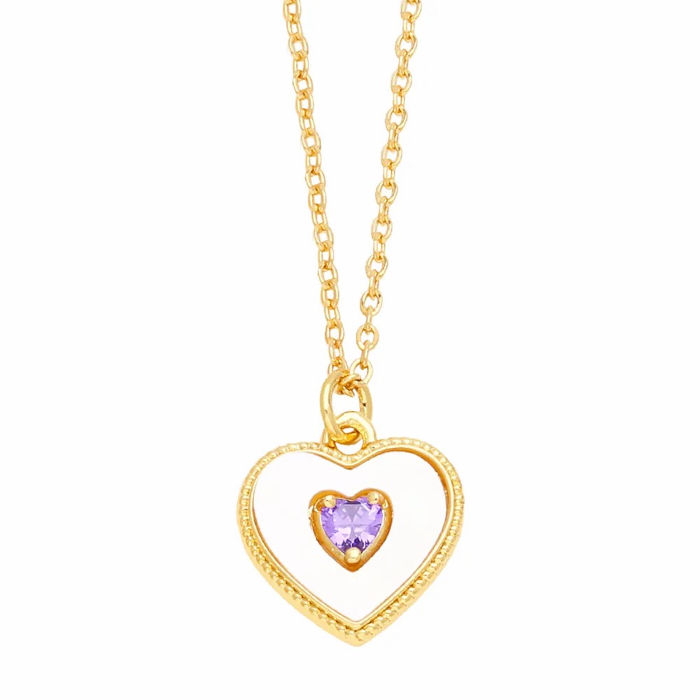 Casual Simple Style Heart Shape Stainless Steel Copper Plating Inlay Shell Zircon 18K Gold Plated Pendant Necklace_colorza_4