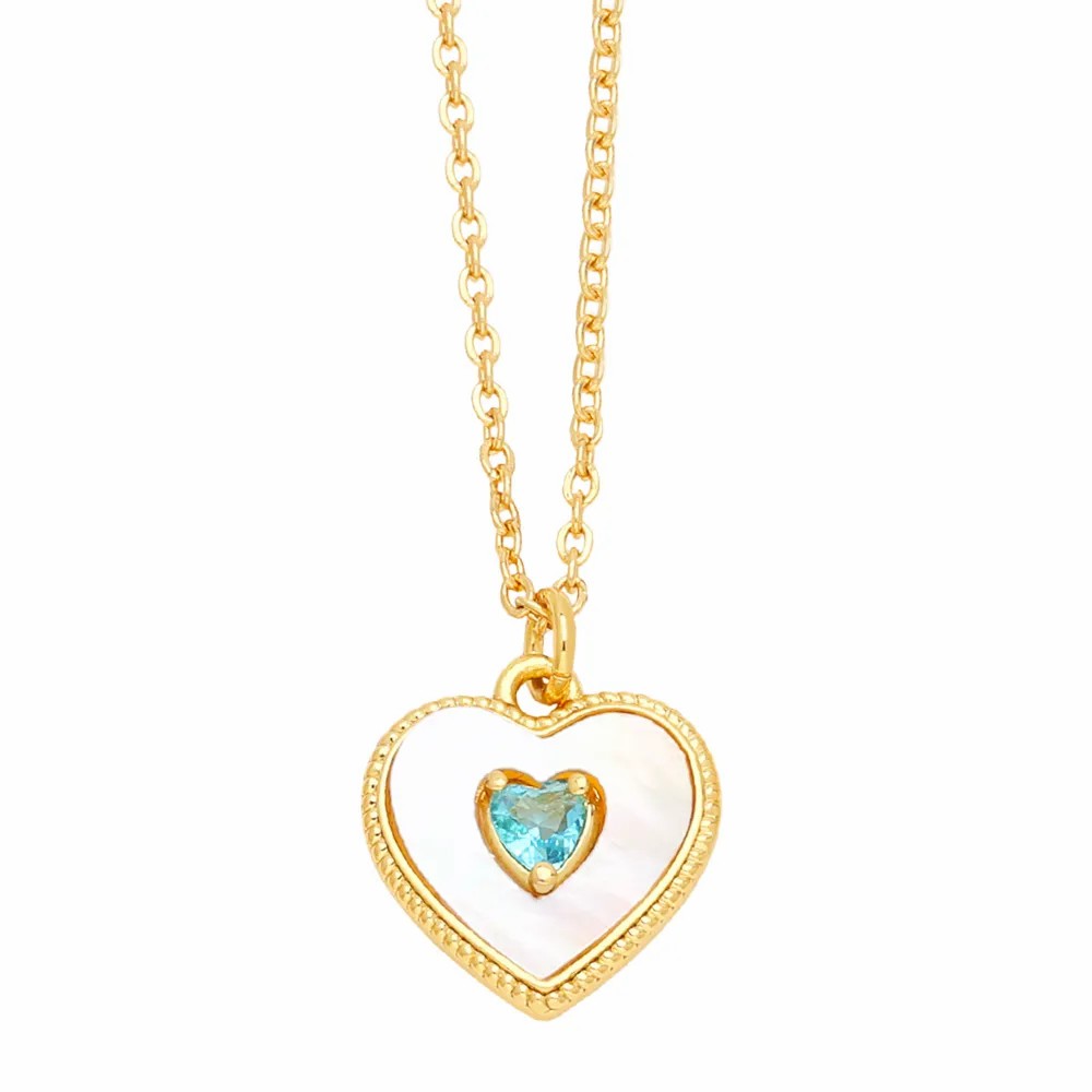 Casual Simple Style Heart Shape Stainless Steel Copper Plating Inlay Shell Zircon 18K Gold Plated Pendant Necklace_colorza_5