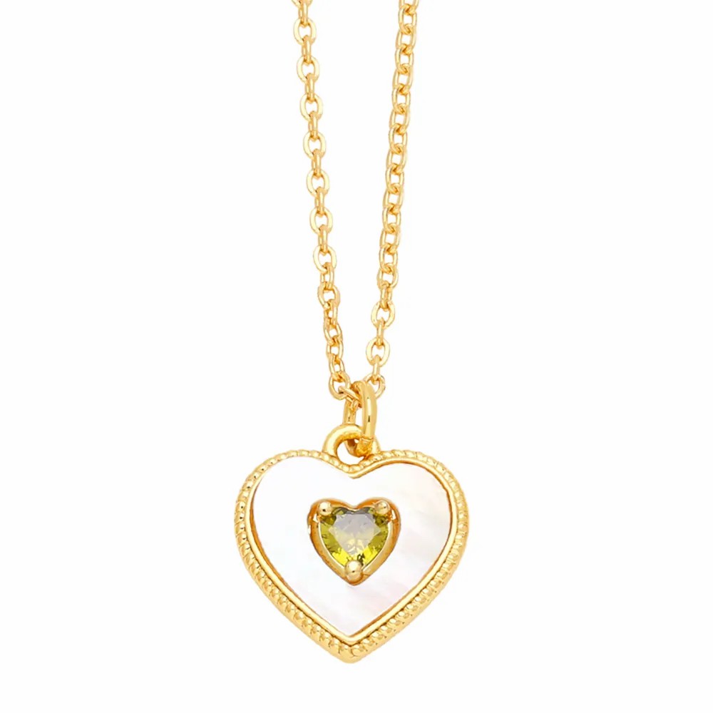 Casual Simple Style Heart Shape Stainless Steel Copper Plating Inlay Shell Zircon 18K Gold Plated Pendant Necklace_colorza_6