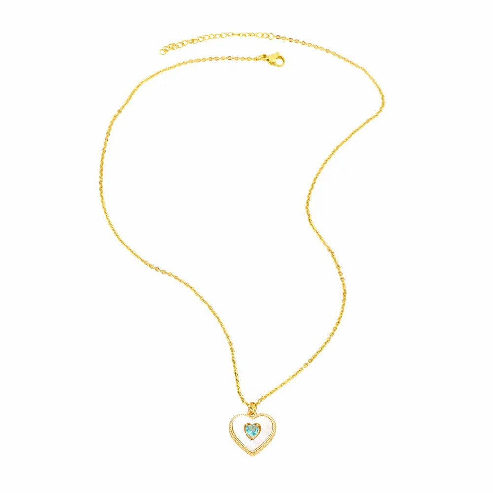 Casual Simple Style Heart Shape Stainless Steel Copper Plating Inlay Shell Zircon 18K Gold Plated Pendant Necklace_colorza_7