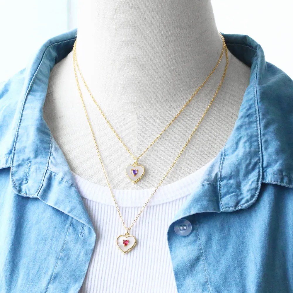 Casual Simple Style Heart Shape Stainless Steel Copper Plating Inlay Shell Zircon 18K Gold Plated Pendant Necklace_colorza_8