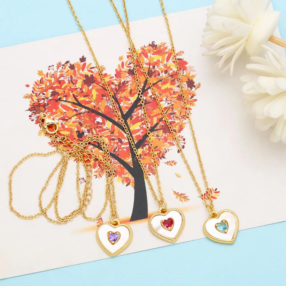 Casual Simple Style Heart Shape Stainless Steel Copper Plating Inlay Shell Zircon 18K Gold Plated Pendant Necklace_colorza_9