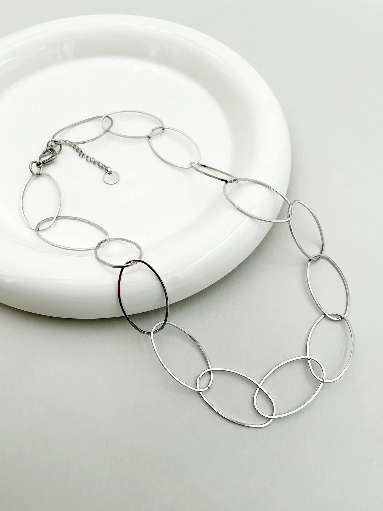 Casual Simple Style Oval Stainless Steel Polishing Necklace_colorza_2