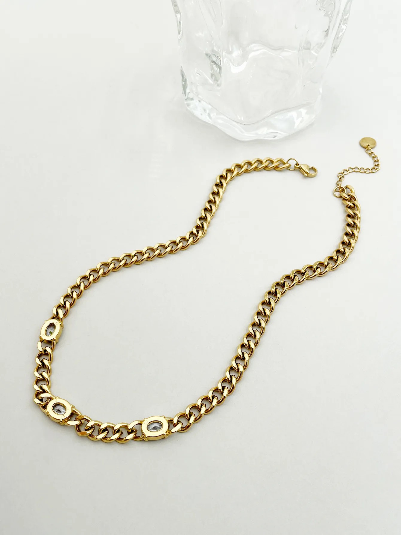 Simple Style Streetwear Oval Stainless Steel Polishing Plating Inlay Zircon Gold Plated Necklace_colorza_2