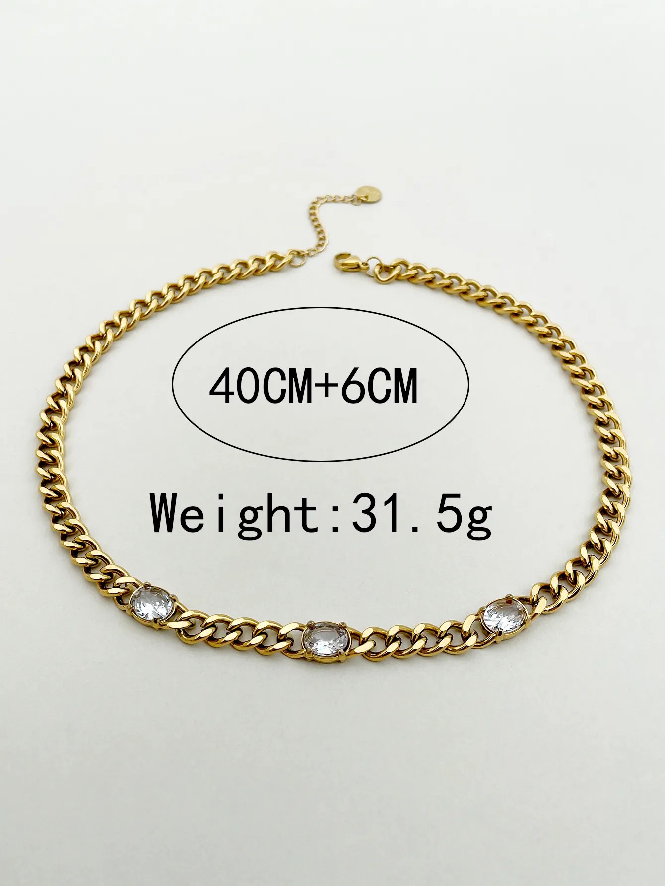 Simple Style Streetwear Oval Stainless Steel Polishing Plating Inlay Zircon Gold Plated Necklace_colorza_3
