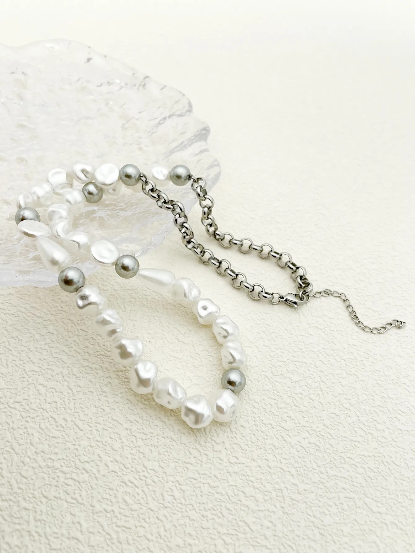 Elegant Sweet Irregular Stainless Steel Shell Beaded Polishing Necklace_colorza_2