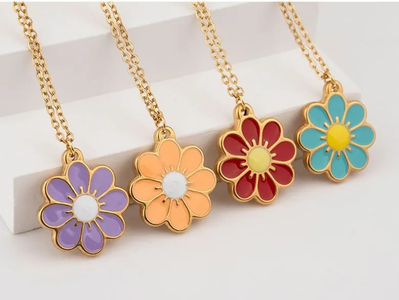 Elegant Lady Pastoral Flower Stainless Steel Titanium Steel Enamel Pendant Necklace_colorza_1