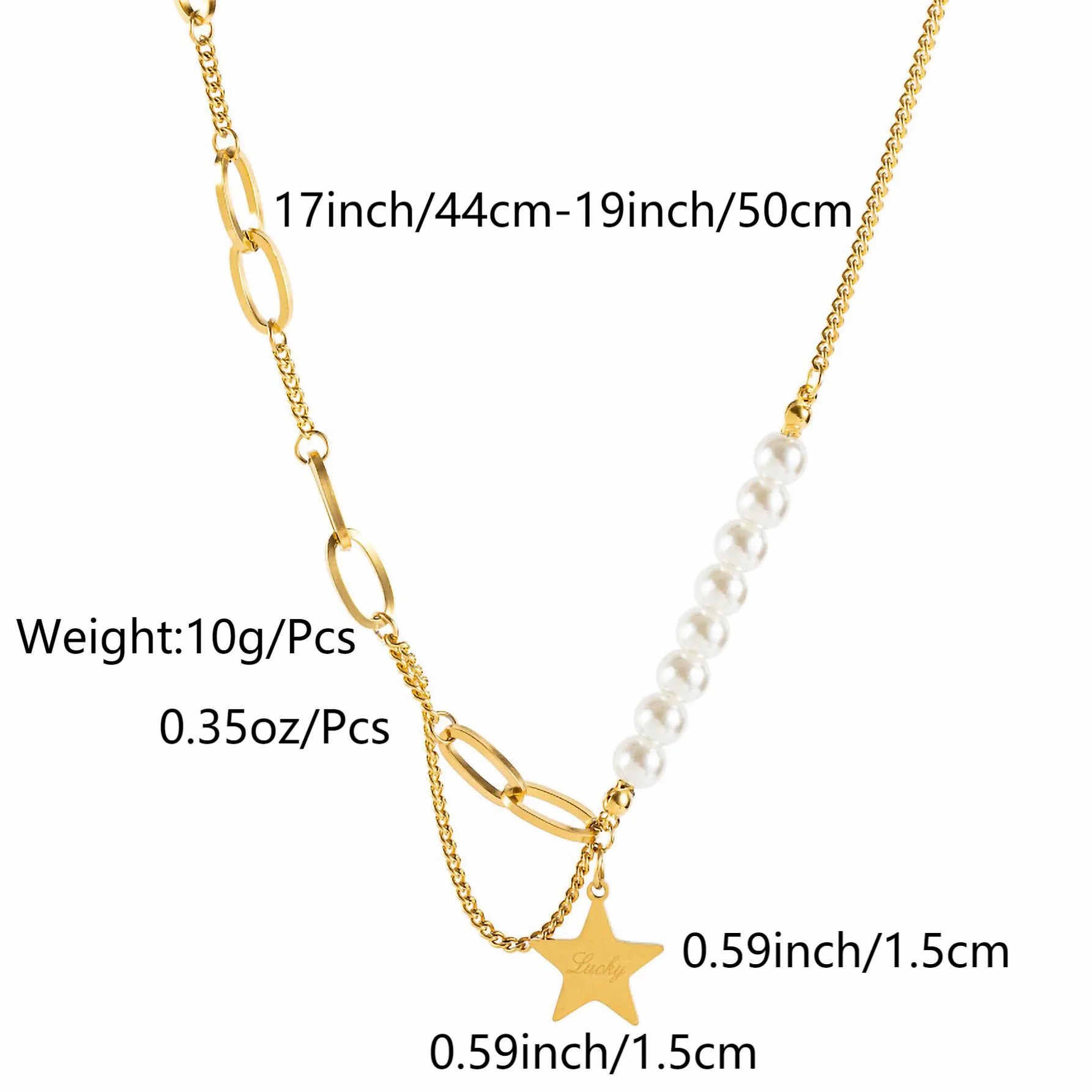 Vintage Style Luxurious Pentagram Letter Imitation Pearl Titanium Steel Plating 18K Gold Plated Pendant Necklace_colorza_1